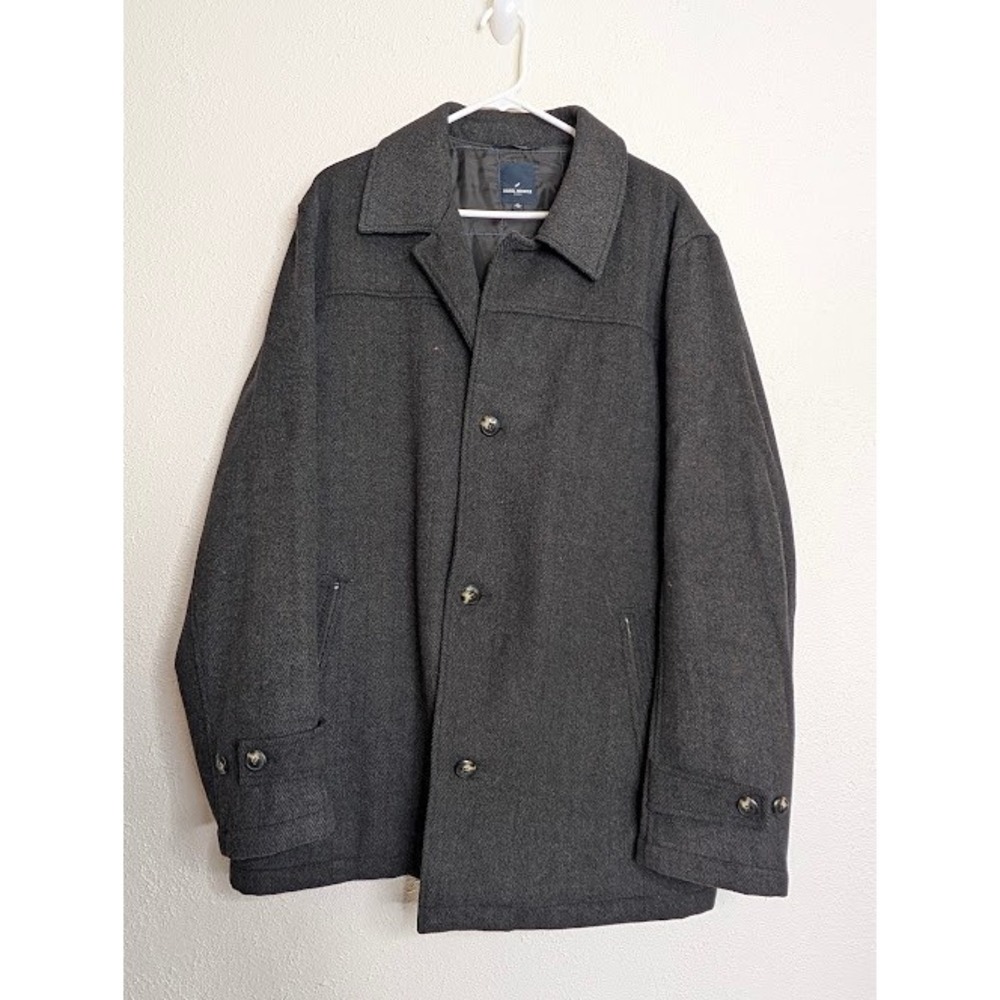 Daniel Hechter Mens Wool Blend Car Coat XL Gray Quilted Lining Classic Pea Coat